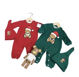 Moda Baby cartoon lettera stampata pagliaccetti Natale neonate orso cotone tute a maniche lunghe inverno bambino bambini cotone addensare vestiti caldi da arrampicata S0852