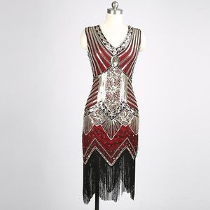 Sukienki swobodne s-xxl est kobiety bez rękawów v szyja długa z koralikami cekin sukienka vintage 1920s wielka gatsby faper impreza formalna vestido