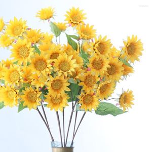 Decorative Flowers 7 Heads Mini Sunflower Bouquet Silk Flower High Quality Artificial Home Garden Party Wedding Decoration DIY