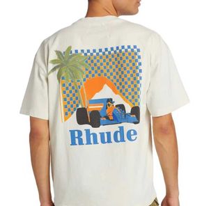 디자이너 패션 의류 티 Tshirts Rhude Summer Coconut Tree Racing Moonlight Tropics 짧은 소매 유행 티셔츠 탑 스트리트웨어 느슨한 힙합