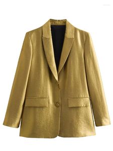 Damenanzüge Gold Blazer Frauen Elegant Mode Mantel Weiblich Vintage Chic Wear Button Anzugjacke Herbst Langarm Büro Damen Blazer