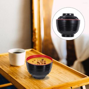 Conjuntos de louça 3 pcs tigela com tampa melamina sopa delicada japonesa tigelas de arroz imitação de porcelana tampa lanche grande servindo