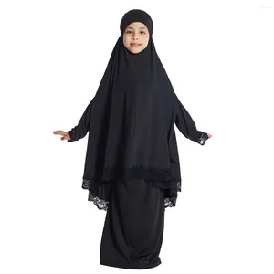 Ethnic Clothing 3 To 16 Years Muslim Kids Hijab Dress With Scarf Two-Piece Prayer Abaya Malaysia Girl Milk Silk Bat Shirt Suit