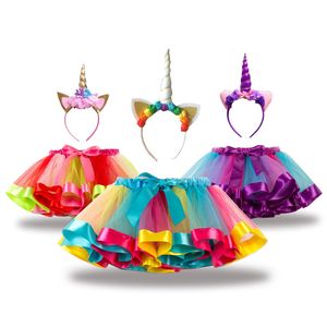 Rainbow Unicorn Tutu Skirt Set with Headband for Baby Girls