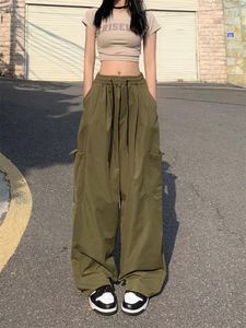 Women's Pants Korean Summer Work Pocket Children's 2023 Loose Fashion Drawstring Casual Army Green Street