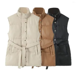 Women's Vests 2023 Autumn And Winter Leather Vest Sleeveless Padded Zipper Cotton Clothes Stand Collar Jacket Coat