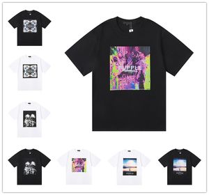 Street trend brand Purple Abstract element print High quality 100% cotton casual short sleeve T-shirt men and women in black, white