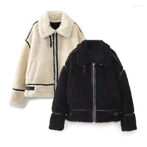 Women's Jackets YENKYE High Quality Women Long Sleeve Lapel Collar Faux Fur Biker Jacket Winter Warm Coats