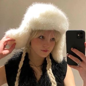 Trapper Hats 2023 Faux Fur Bomber Outdoor Ski Winter Hat With Ear Flap Trendy Thick Earmuffs Ear Protection Cap 231121