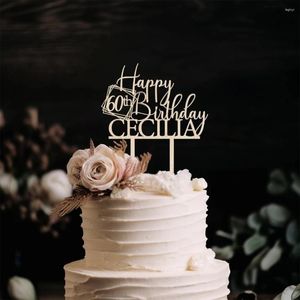 Feestartikelen op maat met naam Happy Birthday Cake Topper Acryl Rustiek Jubileum Baptis Bruiloft Decor en decoraties