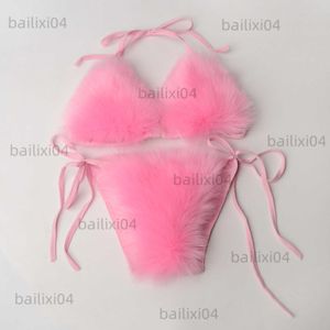 Bras Sets New Swimwear Plush Sexy Fashion Women Split Solid Bikini T230421