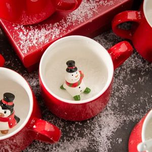 Mugs Christmas Ceramic Cute Mug Internal 3D Santa Snowman Elk Bear Animal Coffee Milk Water Cup Xmas Party Gift for Home Supplies 231120