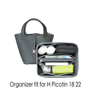 Kosmetiska väskor fall för h picotin 18 22 filtväska arrangörsinsats med dragkedja tote shaper bärbara sminkhandväskor inre förvaring 230421