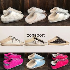 Tasarımcı İtalya Goldenlies Spor Sneaker Super Star Sabot Kadın Kürk Terlik Sıradan Ayakkabı Sequin Sequin Beyaz Yapmak Kirli Yıldız Spor Ayakkabıları Kış Yün Ayakkabıları