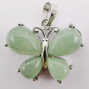 Pendant Necklaces Green Aventurine Stone Bead Butterfly Animal Jewelry For Woman Gift S247
