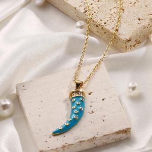 Pendant Necklaces Trendy Punk Blue Glaze Ox Horn For Women Men Metal Necklace Fashion Personality Party Jewelry Gift