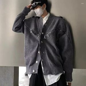 Męskie swetry houzhou harajuku podwójny zamek błyskawiczny Karbuty Mężczyźni Vintage luźne sweter punkowy hip hop retro design jumpers kurtka