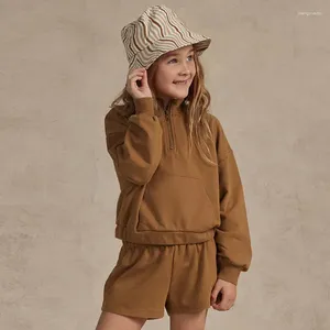 Zestawy odzieży Bawełniane dziewczęta Śledź jesienne i zimowe dziecięce dla dzieci swobodne długotrwałe sweter SWEAT Comfy Soft Shorts Suit TZ360