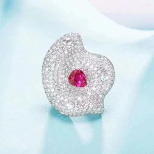 Anéis de Cluster FIY2023 Ruby Pure 18K Jóias de Ouro Natural 1.430ct Diamantes Vermelhos Feminino para Mulheres Finas