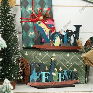 Decorazioni natalizie Putuo Decor 1 pz Tavolo Joy Noel Believe Natività Cartello in legno Ornamento da scrivania per la casa 7 X 37 pollici 231120
