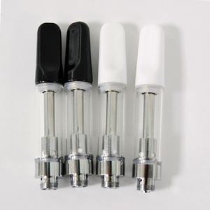 Cartuchos Vape 1.0ml Carrinhos de cigarro eletrônico vazios atomizadores de óleo grosso parafuso plano em dicas bobina de cerâmica branco preto 510 thread atomizador caixas de embalagem de logotipo personalizado