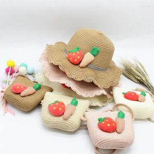 Hattar 2023 Sommarbarn Straw Beauty Floral Hat Baby Sun Girl Cap Beach Visor Bag Two-Piece Set