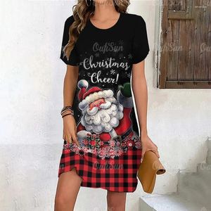 Casual Dresses Christmas Theme Dress for Women Plaid tryck Winter Short Sleeve Fashion Pullover Evening Sexig Party Clothes 2023