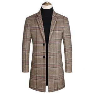 Uomo misto lana uomo plaid giacche invernali lunghe trench in cashmere alta qualità business casual maschile 231120