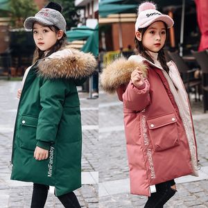 Пуховое пальто для девочек-подростков 413 лет, согревающие зимние куртки для модных длинных парк с меховым воротником и капюшоном, зимний комбинезон, детская одежда 231121