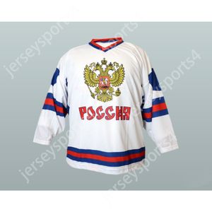 MAGLIA HOCKEY SQUADRA NAZIONALE BIANCA 99 RUSSIA NUOVA Cucitura superiore S-M-L-XL-XXL-3XL-4XL-5XL-6XL