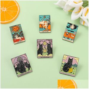 Cartoon Accessories Punk Tarot Card Enamel Pins Black Cat Women Sun Moon Brooches Badge Lapel Pin Jacket Backpack Gift Friends Jewel Dhvws