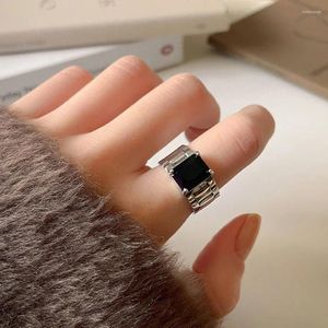 Cluster Rings FoYuan Korean Rectangular Black And White Stone Watch Band Ring With Personalized INS Style Hollowed Out Fashion