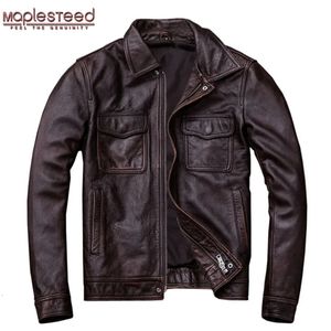 Mens Leather Faux Vintage Genuine Jacket Men 100% Cowhide Red Brown Black Natural Jackets Man Coat Autumn Clothing M174 231120