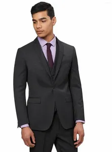 Men's Suits One Button 3 Pieces Notch Lapel Charcoal Wedding Suit