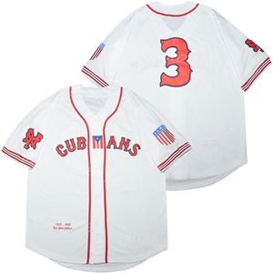 Baseball Moive NEW YORK CUBANS Jersey 3 BUTTON-DOWN Retire University Pure Cotton Breathable Cooperstown Cool Base Vintage College Stitched White Team Color