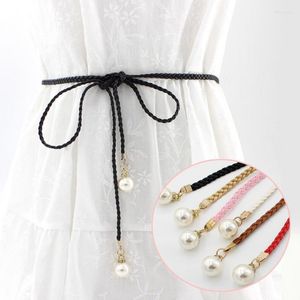 Belts Vintage Bohemian Knot Thin Belt For Women White Pearl Decors Ladies Dress Fashion Female Waist Rope Accessories Wholesale