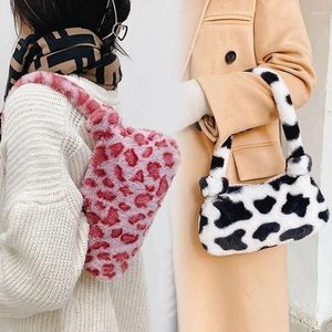 Marsupi da donna vintage in peluche a spalla stampa leopardata modello mucca borsa borse sotto le ascelle borsa quadrata per telefono con manico superiore per le donne