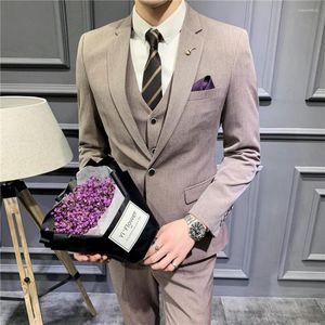 Men's Suits Solid Color Suit Male Casual Plus Size Business Professional Wear Korean Version Groom Wedding Three Pieces Traje Hombre