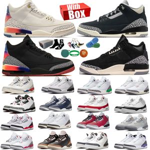 Mit Box 3 Basketballschuhe für Männer Frauen 3s White Cement Reimagined Medellin Sunset Rio Racer Blue Off Noir Palomino UNC Wizards Herren Damen Trainer Sport Sneakers