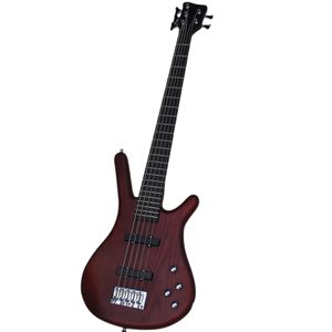 Dark Red 5 Strings Elektryczna gitara basowa z Chrome Hardware Oferuje logo/kolorystykę