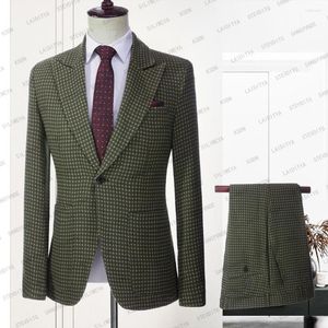 Men's Suits 2023 Groom Wedding Dress Summer Party High End Green Linen Yellow Red Dots Custom Slim Fit Men 2 Pcs Set Jacket Pants