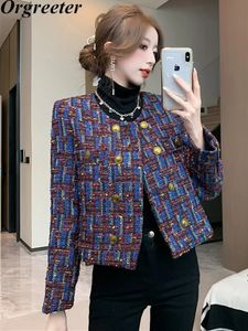 Mulheres jaquetas de alta rua marca luxo tweed jaqueta para mulheres moda coreana elegante ol vintage lã curto casacos queda jaqueta 231120