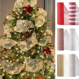 Decorações de Natal 10 jardas 26cm Fita de Natal DIY Decoração de árvore de Natal Fita de gaze de prata dourada para embalagem de presente Ano de Navidad 231120