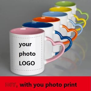 Mugs Wholesale 30pcs/lot Custom Printed Coffee Mug Picture Heart Handle Type Personalized Ceramic Mug 350ml 12oz Promotional gift Cup 231120