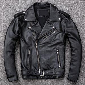 Mens Leather Faux Spring Classical Motorcycle Oblique Zipper Jackets Men Jacka Natural Calf Skin Thick Slim Cowhide Moto Biker Man 231120