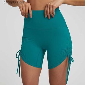 Yoga outfit smörig mjuk hög midja cyklist shorts för kvinnors sida dragsko träning gym shorts ingen kamel tå byte kör yoga shorts 6 '' t230421