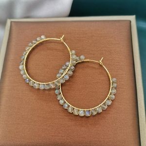 Orecchini a cerchio Huggie Labradorite Boho Natural Stone 14K Gold Filled Hoops Moonstone Statement Jewelry Wire Wrap Hollow Circle Women