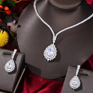 Halsbandörhängen Set Siscathy 2023 Luxury Big Zircon Pendant Jewelery Party Wedding Jewelry for Women Dress Accessories