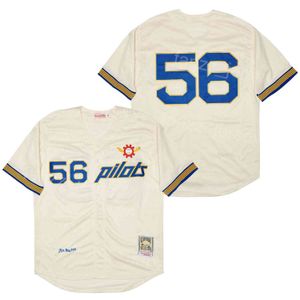 Baseball Moive 56 Jim Bouton Pilots Jersey Man Uniform College Vintage Team Color Beige Cool Base Pure Cotton University Retro Breattable Cooperstown Hiphop