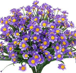Proteção UV Flowers Artificial Flowers Daisy Bouquets para decoração ao ar livre Flores falsas de seda caules para decoração